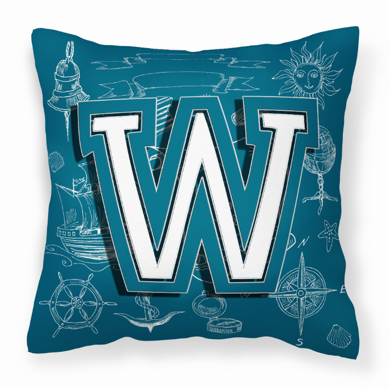 Carolines Treasures, Inc Monogram Letter Sea Doodles Alphabet Fabric Decorative Pillow, 14x14 Inches, 100% Polyester, Vibrant
