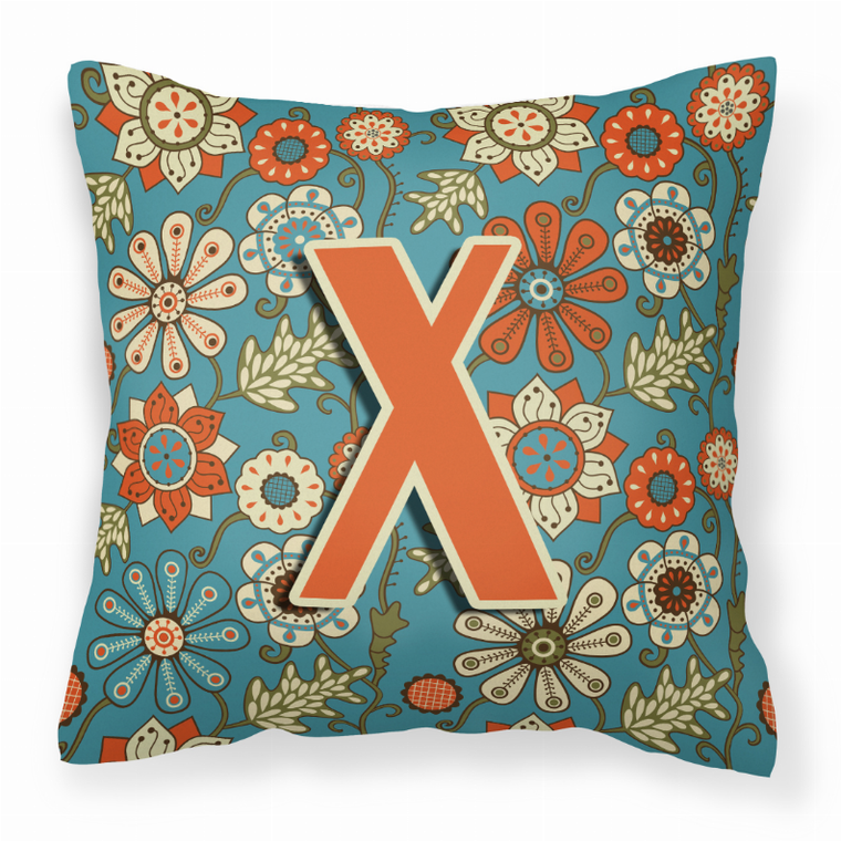 Carolines Treasures Monogram Letter Flowers Fabric Decorative Pillow, 14x14 Inches, Water Resistant, Soft Durable