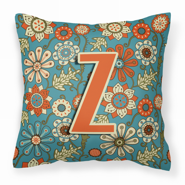 Caroline's Treasures Monogram Letter Flowers Fabric Decorative Pillow, Full Color, 14x14 Inches, Vibrant Pattern