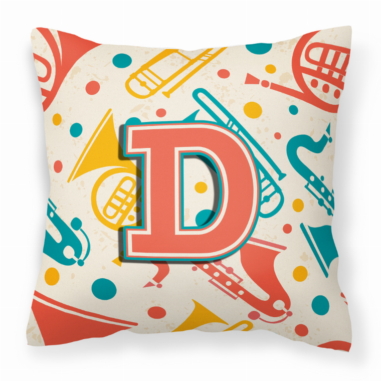 Caroline's Treasures Monogram Letter Musical Instruments Fabric Decorative Pillow, 14x14 Inches, cheerful, bright