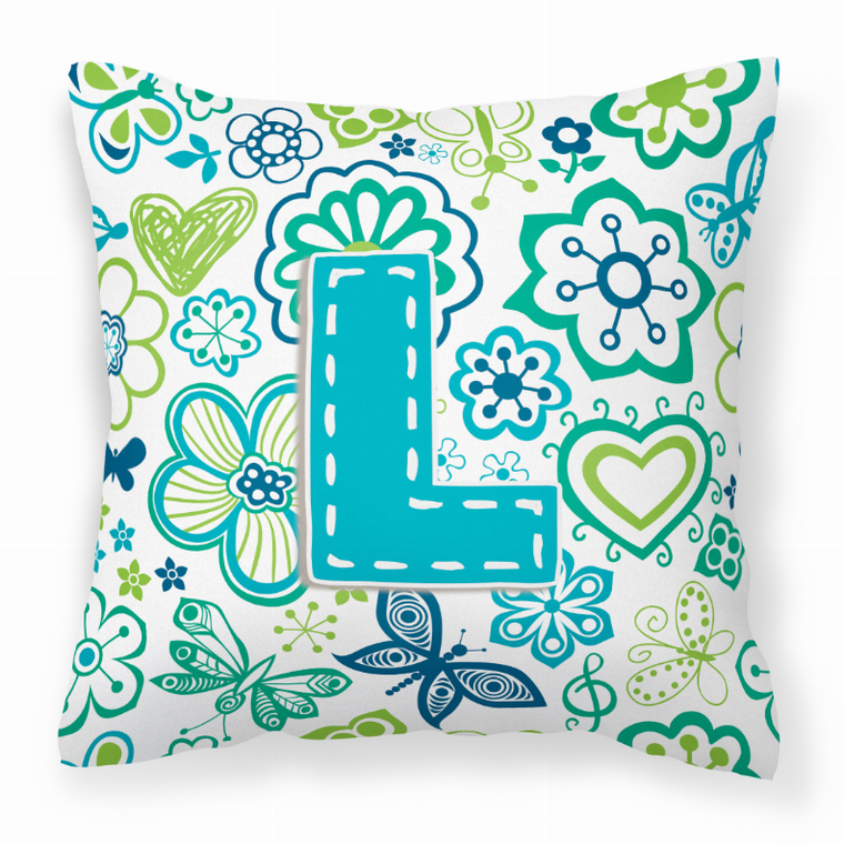 Carolines Treasures Monogram Letter Flowers and Butterflies Fabric Decorative Pillow, 14 Inches, 100% Polyester, vibrant, comfy