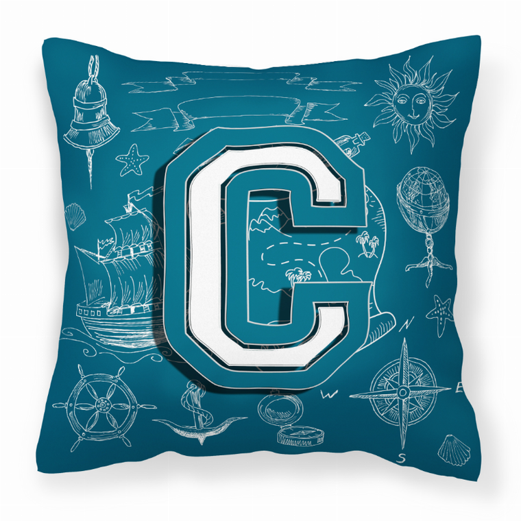 Carolines Treasures Monogram Letter Sea Doodles Alphabet Fabric Decorative Pillow, 14x14 Inches, Colorful, Playful