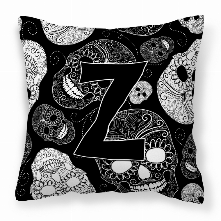 Carolines Treasures Monogram Letter Day of the Dead Skulls Black Fabric Decorative Pillow, Black