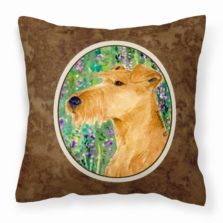 Carolines Treasures Portrait Artwork with Dog Brown Fabric Decorative Pillow, Brown, 14x14 Inches, playful festive