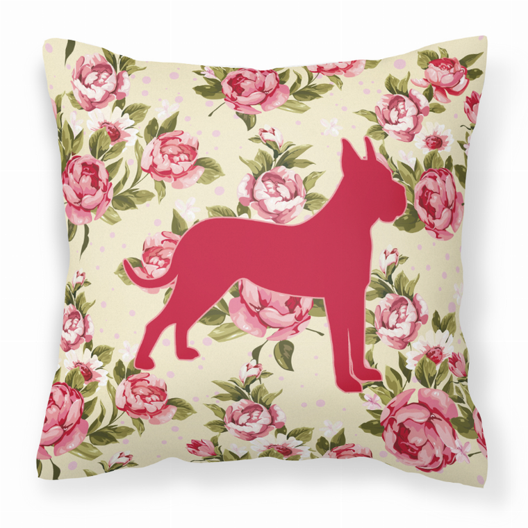 Carolines Treasures Dog Silhouette Shabby Chic Roses Fabric Decorative Pillow, Yellow- Accent Cushion