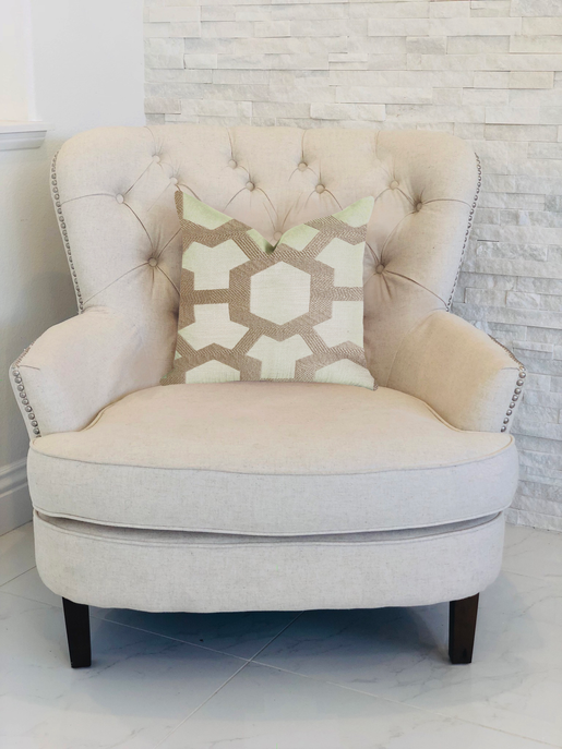 Plutus Brands Clubhouse Orbit Brown, Beige and Blue Patterned Luxury Throw Pillow