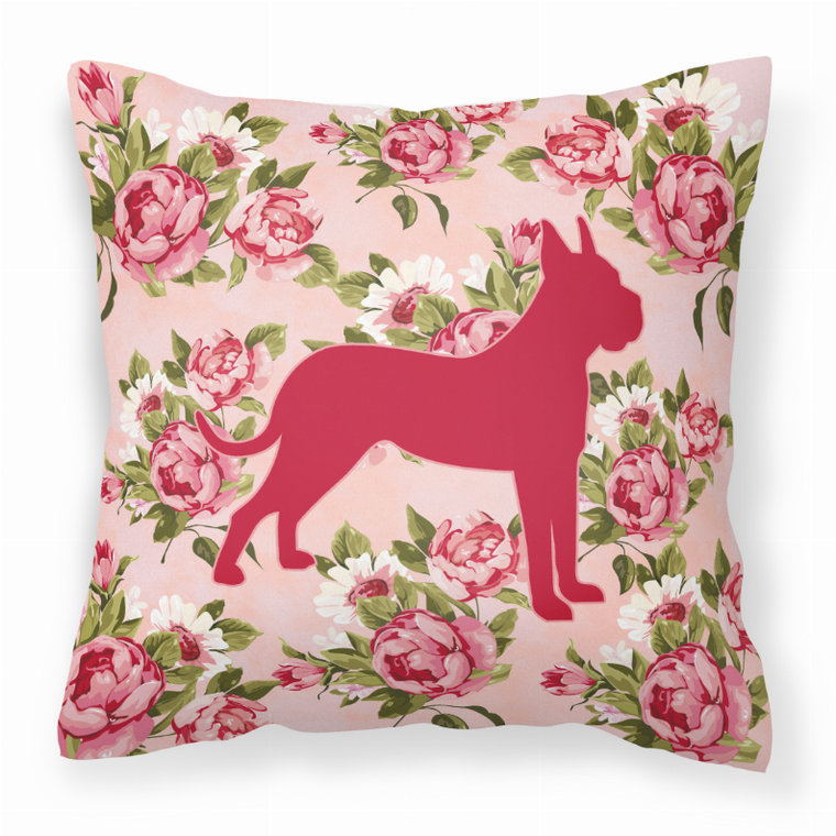 Carolines Treasures Dog Silhouette Shabby Chic Roses Fabric Decorative Pillow, Pink, 14x14 Inches 