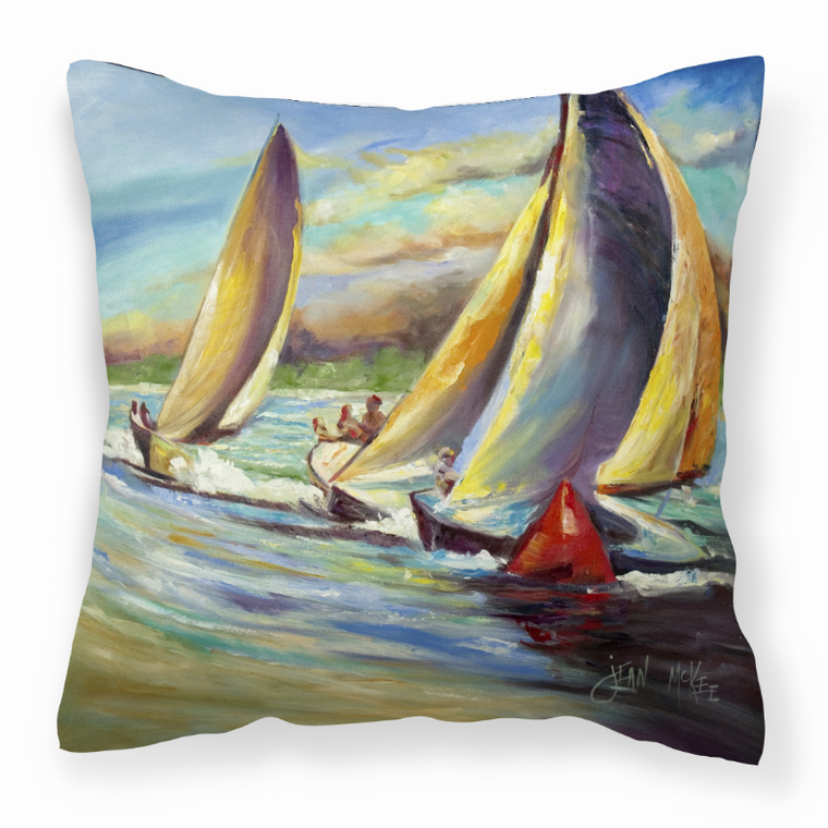 Carolines Treasures Sailboats Painting Fabric Decorative Pillow, 14x14 Inches, Polyester, cheerful, vibrant