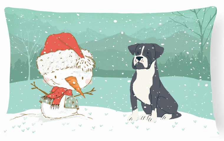 Snowman Christmas Dog Art Canvas Fabric Decorative Pillow - 652259282067