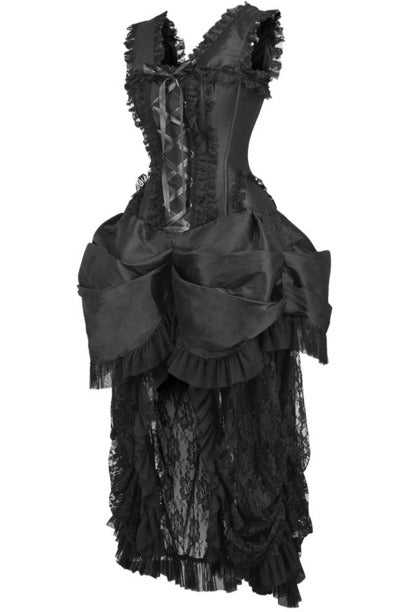 Top Drawer Steel Boned Black Lace Victorian Bustle Corset Dress - 810112202922