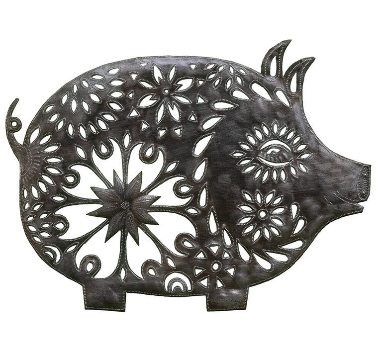 Floral Pot Belly Pig - 798118809447