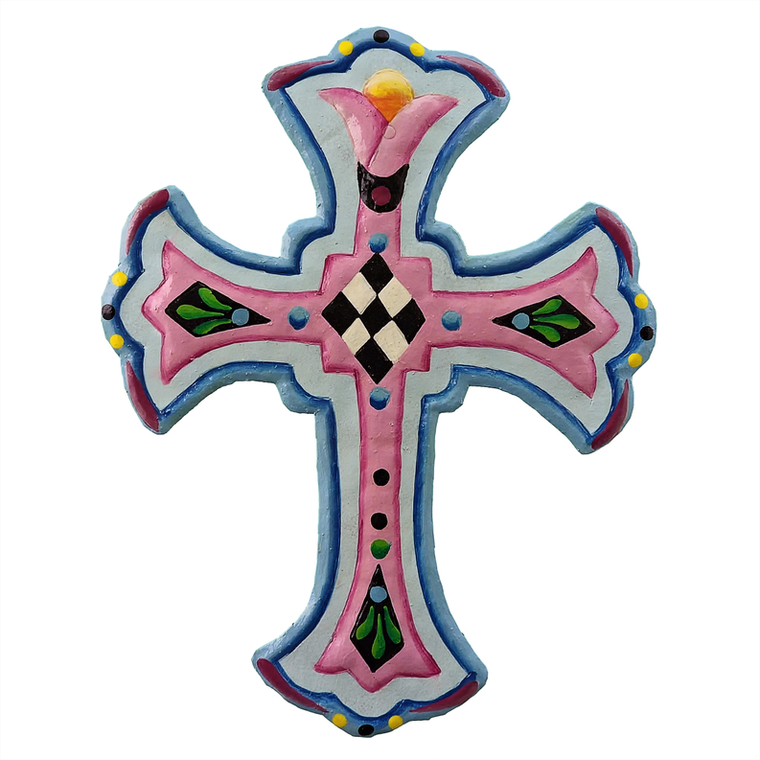 Painted Pink/Blue Check Cross - 798118809782