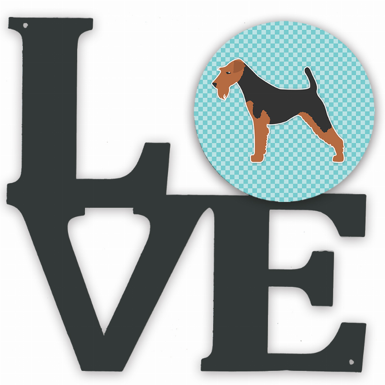 Checkerboard Dog Profile Metal Wall Artwork LOVE - 194030195321
