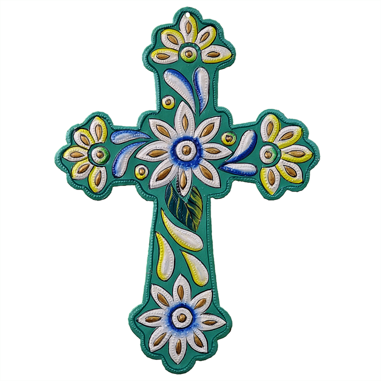 Painted Green Floral Cross - 798118809805