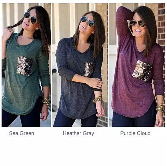 Queenie Tunic Top With Sequined Pocket - 702921592748