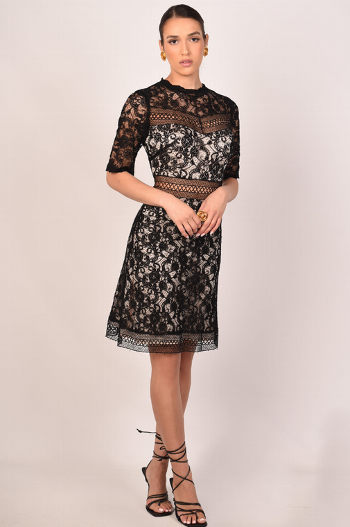 Akalia Collection Clarise Black Lace Maxi Dress, Black, Standard Length