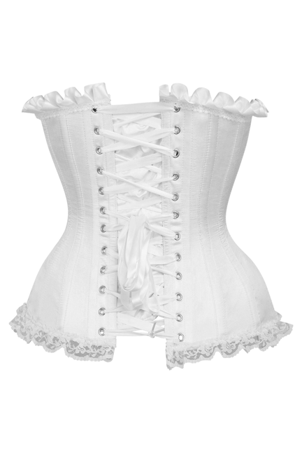Top Drawer White Satin Steel Boned Burlesque Corset - 840389607304