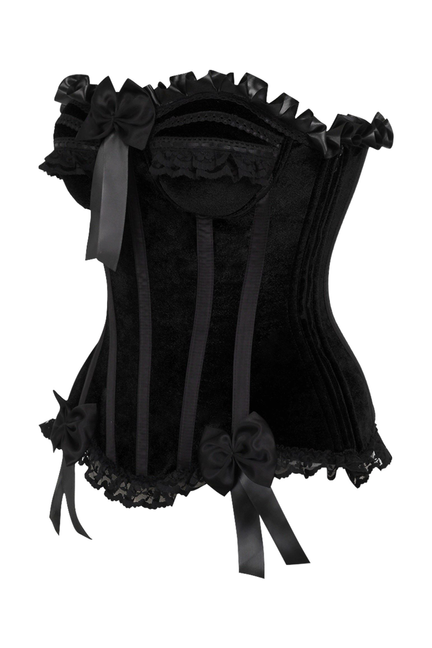 Top Drawer Black Velvet Steel Boned Burlesque Corset - 840389607441