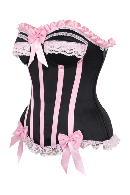 Top Drawer Black/Pink Steel Boned Burlesque Corset - 840389606567