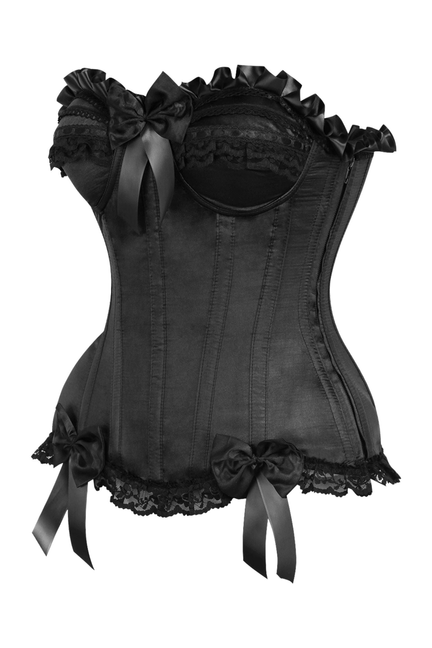 Top Drawer Black Satin Steel Boned Overbust Corset - 840389607151
