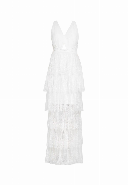 Akalia Collection Clarise White Lace Maxi Dress, White, V-Neck, Full Length