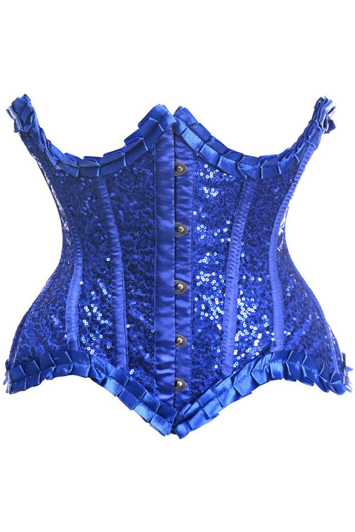 Top Drawer Satin & Sequin Underwire Curvy Cut Steel Boned Waist Cincher Corset - 655222136404