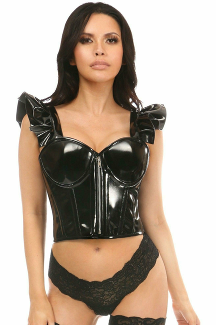 Lavish Patent Bustier Top with Ruffle Sleeves - 782588120225