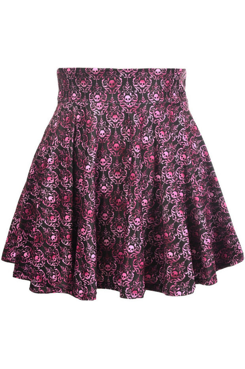 Skulls-Gothic Print Stretch Lycra Skirt - 655222134516