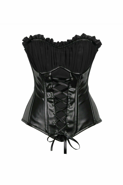 Top Drawer Faux Leather Lace-Up Steel Boned Corset - 782588078885