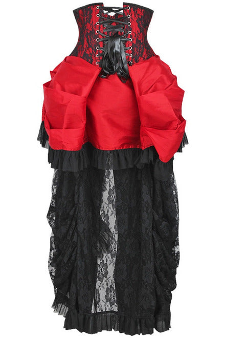 Top Drawer Steel Boned Red/Black Lace Victorian Bustle Underbust Corset Dress - 810112205305