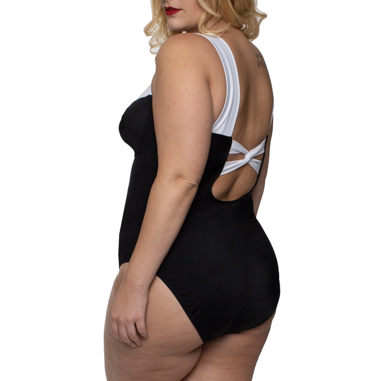 InstantFigure Curvy Contrast Trim One Piece Swimsuit - 810677022805