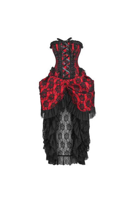 Top Drawer Steel Boned Red with Black Lace Bustle Corset Dress - 840389604600