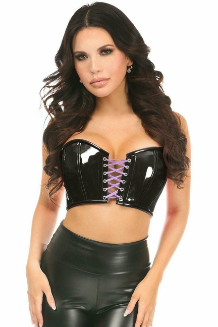 Lavish Patent Lace-Up Short Bustier Top - 655222091161