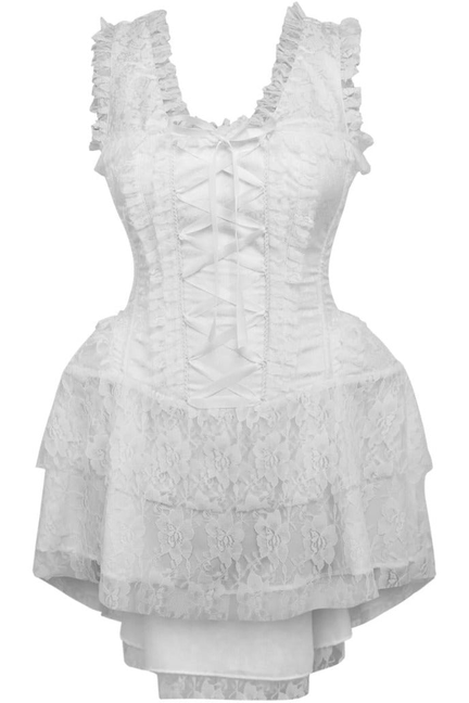 Top Drawer Steel Boned White Lace Victorian Corset Dress - 810112202298