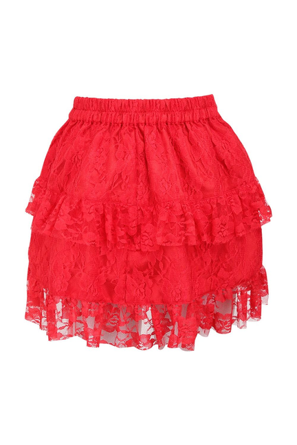 Red Lace Ruched Bustle Skirt - 840389607809