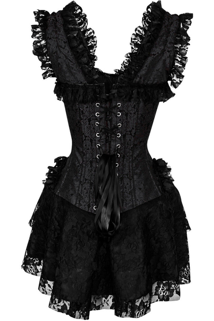 Top Drawer Steel Boned Black Lace Victorian Corset Dress - 810112202120