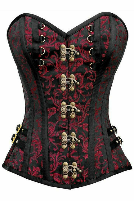 Top Drawer Swirl Brocade Steel Boned Overbust Corset with Buckles - 782588085128