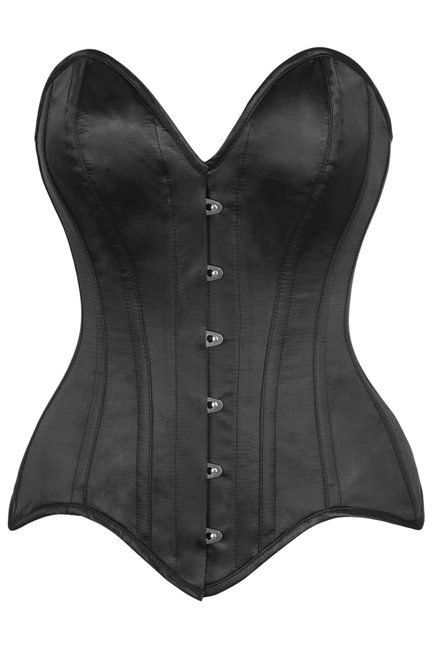Top Drawer Black Satin Steel Boned Overbust Corset - 840389606949