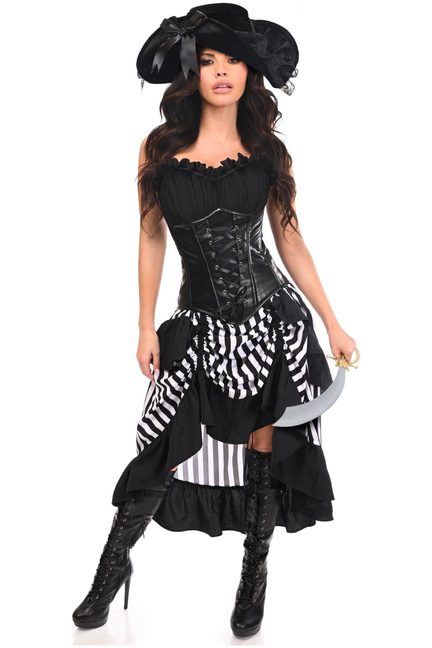 Daisy Corsets Top Drawer 4 PC Black/White Premium Pirate Corset Costume, Black/White, Statement