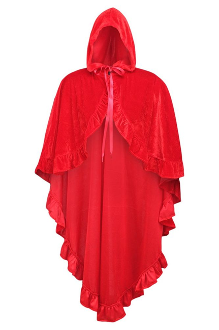 Red Velvet Hooded Ruffle Cape - 840389601135