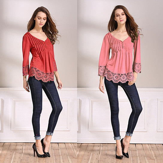 Explora Tops In Pretty Pintucks And Breezy Lace Details - 723466545037