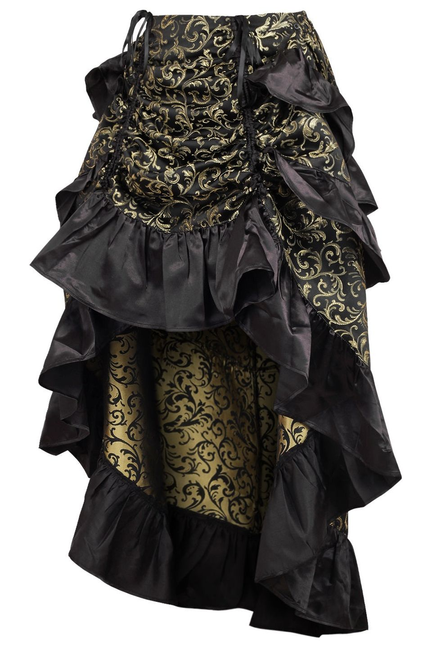 Gold/Black Brocade Adjustable High Low Bustle Skirt - 840389606666