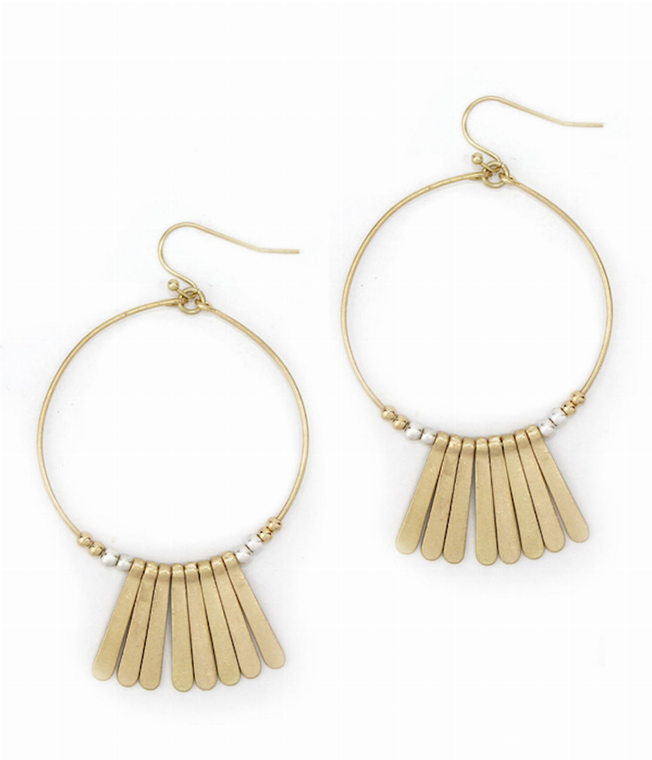 Gold Hoop Earring with Metal Bar Accent - 810104071895