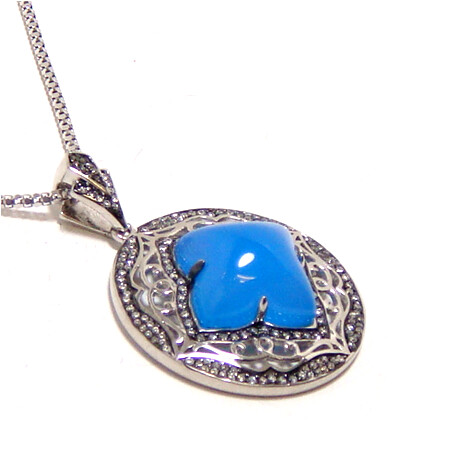 Blue Agate Dangle Pendant, 925 Sterling Silver, Platinum Embraced - 000354896801