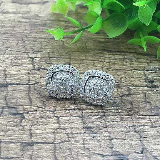 Fair And Square Earrings Studs Set In Pave Setting - 702921593622
