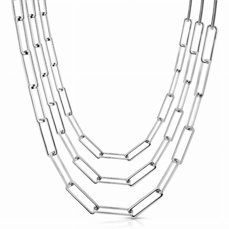 Eklexic Triple Large Rectangle Link Chain Necklace, 10K Gold and Rhodium Plated, Layered Chain Design