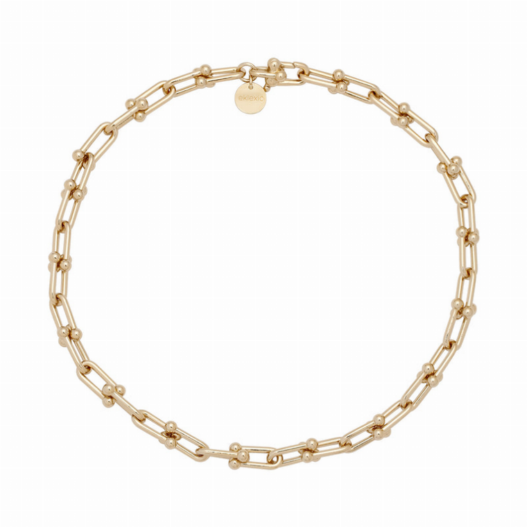 Eklexic Margaux Necklace, 10K Gold or Rhodium?Silver Plating, 22 Inch, Long Polished Style
