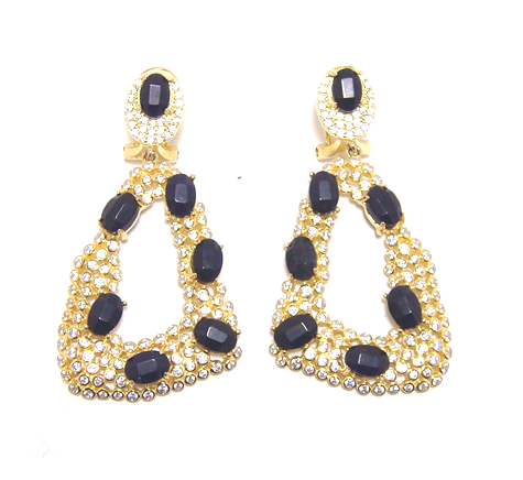 Dark Blue Agate Simulated Diamond Bezel Set Drop Earrings , 925 Sterling Silver, Yellow Gold - 000354896833
