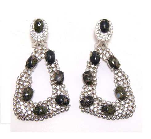 Green serpentine Simulated Diamond Bezel Set Drop Earrings , 925 Sterling Silver, Platinum - 000354896860