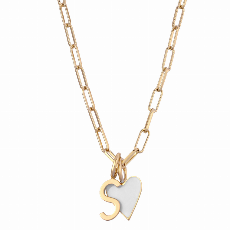 Eklexic Cara Enamel Charm Necklace, White, 16 Inch, Fresh and Polished